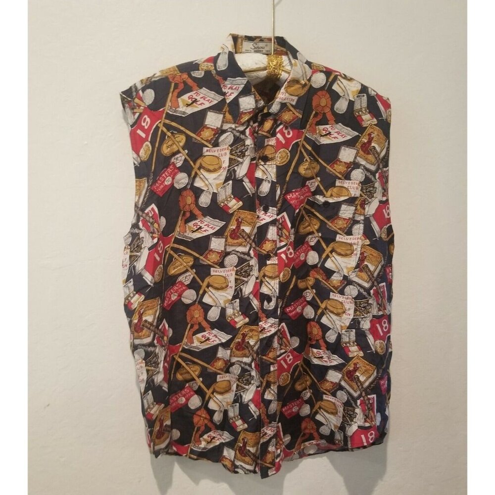 Snow Women's Sleeveless Button Down Printed Top Medium Washed Silk Multicolor